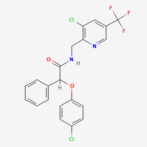 molecular formula C21H15Cl2F3N2O2 B2814598 N-{[3-氯-5-(三氟甲基)吡啶-2-基]甲基}-2-(4-氯苯氧基)-2-苯乙酰胺 CAS No. 2085690-26-0