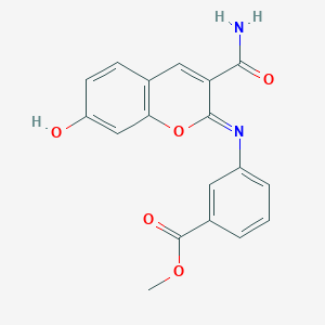 molecular formula C18H14N2O5 B2814609 methyl 3-{[(2Z)-3-carbamoyl-7-hydroxy-2H-chromen-2-ylidene]amino}benzoate CAS No. 1327185-80-7