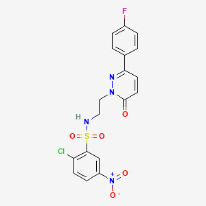 molecular formula C18H14ClFN4O5S B2814622 2-chloro-N-(2-(3-(4-fluorophenyl)-6-oxopyridazin-1(6H)-yl)ethyl)-5-nitrobenzenesulfonamide CAS No. 921552-83-2
