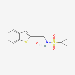 molecular formula C14H17NO3S2 B2814632 N-(2-(苯并[b]噻吩-2-基)-2-羟基丙基)环丙烷磺酰胺 CAS No. 2034604-39-0