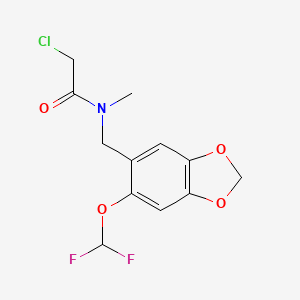 molecular formula C12H12ClF2NO4 B2814641 2-Chloro-N-[[6-(difluoromethoxy)-1,3-benzodioxol-5-yl]methyl]-N-methylacetamide CAS No. 2411276-95-2