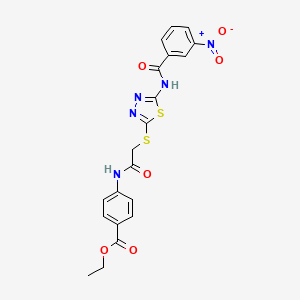 molecular formula C20H17N5O6S2 B2814691 乙酸4-(2-((5-(3-硝基苯甲酰胺基)-1,3,4-噻二唑-2-基)硫)乙酰胺基)苯酸酯 CAS No. 389072-66-6