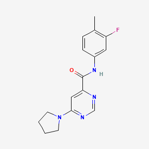 molecular formula C16H17FN4O B2814694 N-(3-fluoro-4-methylphenyl)-6-(pyrrolidin-1-yl)pyrimidine-4-carboxamide CAS No. 2034283-42-4