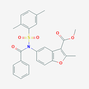 molecular formula C26H23NO6S B281470 Methyl 5-{benzoyl[(2,5-dimethylphenyl)sulfonyl]amino}-2-methyl-1-benzofuran-3-carboxylate 