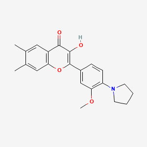 molecular formula C22H23NO4 B2814704 3-羟基-2-[3-甲氧基-4-(吡咯啉-1-基)苯基]-6,7-二甲基咯色啶-4-酮 CAS No. 1353224-65-3