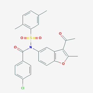molecular formula C26H22ClNO5S B281471 N-(3-acetyl-2-methyl-1-benzofuran-5-yl)-N-(4-chlorobenzoyl)-2,5-dimethylbenzenesulfonamide 