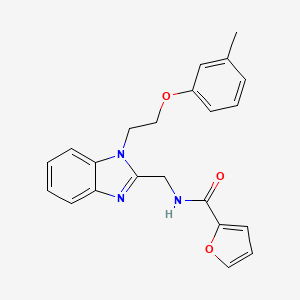 molecular formula C22H21N3O3 B2814714 2-furyl-N-({1-[2-(3-methylphenoxy)ethyl]benzimidazol-2-yl}methyl)carboxamide CAS No. 920114-92-7