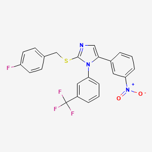 molecular formula C23H15F4N3O2S B2814722 2-((4-fluorobenzyl)thio)-5-(3-nitrophenyl)-1-(3-(trifluoromethyl)phenyl)-1H-imidazole CAS No. 1226455-91-9