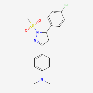 molecular formula C18H20ClN3O2S B2814752 4-(5-(4-chlorophenyl)-1-(methylsulfonyl)-4,5-dihydro-1H-pyrazol-3-yl)-N,N-dimethylaniline CAS No. 1795482-71-1