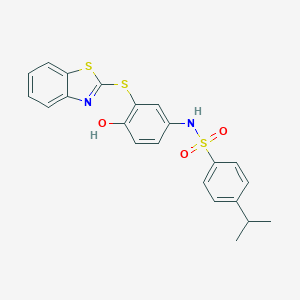 molecular formula C22H20N2O3S3 B281476 N-[3-(1,3-benzothiazol-2-ylsulfanyl)-4-hydroxyphenyl]-4-isopropylbenzenesulfonamide 