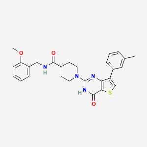 molecular formula C27H28N4O3S B2814768 N-(2-methoxybenzyl)-1-[7-(3-methylphenyl)-4-oxo-3,4-dihydrothieno[3,2-d]pyrimidin-2-yl]piperidine-4-carboxamide CAS No. 1243009-42-8