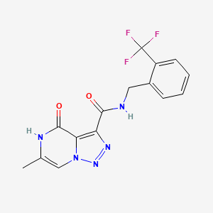 molecular formula C15H12F3N5O2 B2814778 6-methyl-4-oxo-N-[2-(trifluoromethyl)benzyl]-4,5-dihydro[1,2,3]triazolo[1,5-a]pyrazine-3-carboxamide CAS No. 1396674-10-4