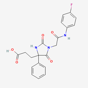 molecular formula C20H18FN3O5 B2814785 3-(1-(2-((4-Fluorophenyl)amino)-2-oxoethyl)-2,5-dioxo-4-phenylimidazolidin-4-yl)propanoic acid CAS No. 942034-13-1