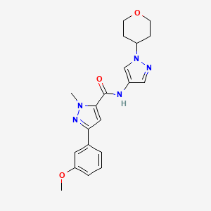 molecular formula C20H23N5O3 B2814788 3-(3-methoxyphenyl)-1-methyl-N-(1-(tetrahydro-2H-pyran-4-yl)-1H-pyrazol-4-yl)-1H-pyrazole-5-carboxamide CAS No. 1797182-11-6