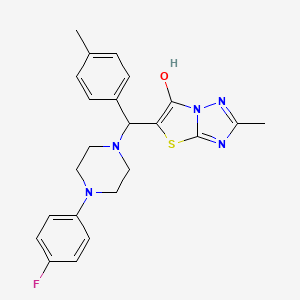 molecular formula C23H24FN5OS B2814812 5-((4-(4-Fluorophenyl)piperazin-1-yl)(p-tolyl)methyl)-2-methylthiazolo[3,2-b][1,2,4]triazol-6-ol CAS No. 851809-37-5