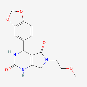 molecular formula C16H17N3O5 B2814825 1H-吡唑并[3,4-d]嘧啶-2,5-二酮, 4-(1,3-苯并二氧杂环-5-基)-3,4,6,7-四氢-6-(2-甲氧基乙基)- CAS No. 900017-14-3