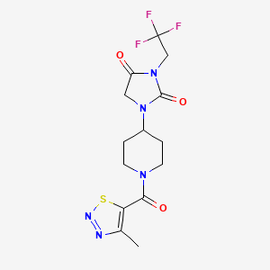molecular formula C14H16F3N5O3S B2814828 1-[1-(4-Methyl-1,2,3-thiadiazole-5-carbonyl)piperidin-4-yl]-3-(2,2,2-trifluoroethyl)imidazolidine-2,4-dione CAS No. 2097867-25-7