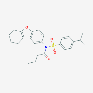 molecular formula C25H29NO4S B281483 N-[(4-isopropylphenyl)sulfonyl]-N-6,7,8,9-tetrahydrodibenzo[b,d]furan-2-ylbutanamide 