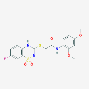 molecular formula C17H16FN3O5S2 B2814833 N-(2,4-dimethoxyphenyl)-2-((7-fluoro-1,1-dioxido-4H-benzo[e][1,2,4]thiadiazin-3-yl)thio)acetamide CAS No. 886954-94-5