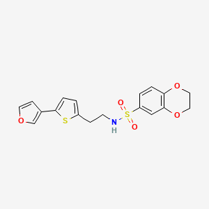 molecular formula C18H17NO5S2 B2814850 N-(2-(5-(furan-3-yl)thiophen-2-yl)ethyl)-2,3-dihydrobenzo[b][1,4]dioxine-6-sulfonamide CAS No. 2034566-93-1