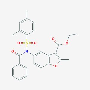 molecular formula C27H25NO6S B281486 Ethyl 5-{benzoyl[(2,4-dimethylphenyl)sulfonyl]amino}-2-methyl-1-benzofuran-3-carboxylate 