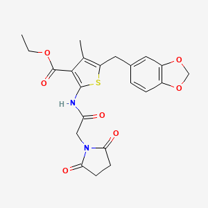 Ethyl 5-(benzo[d][1,3]dioxol-5-ylmethyl)-2-(2-(2,5-dioxopyrrolidin-1-yl)acetamido)-4-methylthiophene-3-carboxylate