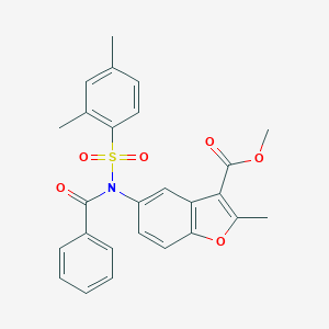 molecular formula C26H23NO6S B281488 Methyl 5-{benzoyl[(2,4-dimethylphenyl)sulfonyl]amino}-2-methyl-1-benzofuran-3-carboxylate 