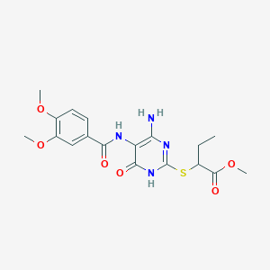 molecular formula C18H22N4O6S B2814884 甲基 2-((4-氨基-5-(3,4-二甲氧基苯甲酰胺)-6-氧代-1,6-二氢嘧啶-2-基)硫代丁酸酯 CAS No. 868228-32-4