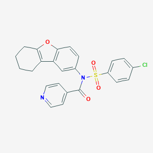 molecular formula C24H19ClN2O4S B281490 4-chloro-N-isonicotinoyl-N-(6,7,8,9-tetrahydrodibenzo[b,d]furan-2-yl)benzenesulfonamide 