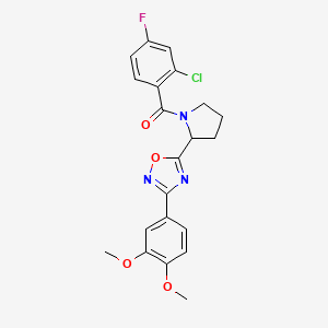molecular formula C21H19ClFN3O4 B2814902 5-[1-(2-Chloro-4-fluorobenzoyl)pyrrolidin-2-yl]-3-(3,4-dimethoxyphenyl)-1,2,4-oxadiazole CAS No. 1795411-54-9