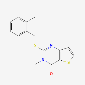 molecular formula C15H14N2OS2 B2814904 3-甲基-2-{[(2-甲基苯基)甲基]硫代}-3H,4H-噻吩[3,2-d]嘧啶-4-酮 CAS No. 923782-48-3