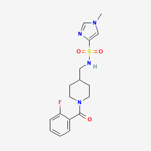 molecular formula C17H21FN4O3S B2814908 N-((1-(2-fluorobenzoyl)piperidin-4-yl)methyl)-1-methyl-1H-imidazole-4-sulfonamide CAS No. 1448052-62-7