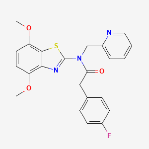 molecular formula C23H20FN3O3S B2814930 N-(4,7-dimethoxybenzo[d]thiazol-2-yl)-2-(4-fluorophenyl)-N-(pyridin-2-ylmethyl)acetamide CAS No. 900000-92-2