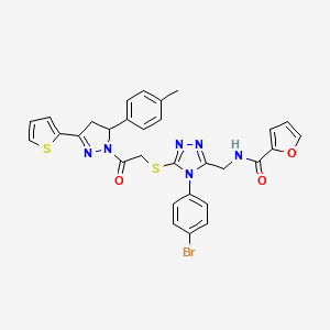 N-[[4-(4-bromophenyl)-5-[2-[3-(4-methylphenyl)-5-thiophen-2-yl-3,4-dihydropyrazol-2-yl]-2-oxoethyl]sulfanyl-1,2,4-triazol-3-yl]methyl]furan-2-carboxamide