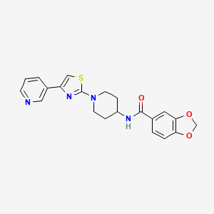 molecular formula C21H20N4O3S B2814983 N-(1-(4-(pyridin-3-yl)thiazol-2-yl)piperidin-4-yl)benzo[d][1,3]dioxole-5-carboxamide CAS No. 1795088-29-7
