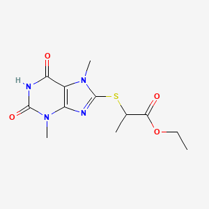 molecular formula C12H16N4O4S B2814988 ethyl 2-[(3,7-dimethyl-2,6-dioxo-2,3,6,7-tetrahydro-1H-purin-8-yl)sulfanyl]propanoate CAS No. 327168-14-9