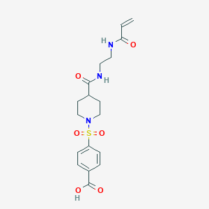 molecular formula C18H23N3O6S B2815040 4-[(4-{[2-(Prop-2-enamido)ethyl]carbamoyl}piperidin-1-yl)sulfonyl]benzoic acid CAS No. 1831237-42-3
