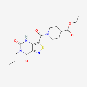 molecular formula C18H24N4O5S B2815086 Ethyl 1-(6-butyl-5,7-dioxo-4,5,6,7-tetrahydroisothiazolo[4,3-d]pyrimidine-3-carbonyl)piperidine-4-carboxylate CAS No. 1251705-41-5