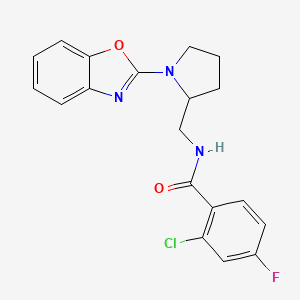 molecular formula C19H17ClFN3O2 B2815090 N-((1-(benzo[d]oxazol-2-yl)pyrrolidin-2-yl)methyl)-2-chloro-4-fluorobenzamide CAS No. 1706208-97-0