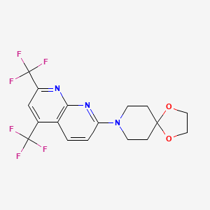 molecular formula C17H15F6N3O2 B2815099 8-[5,7-Bis(trifluoromethyl)-1,8-naphthyridin-2-yl]-1,4-dioxa-8-azaspiro[4.5]decane CAS No. 303151-61-3