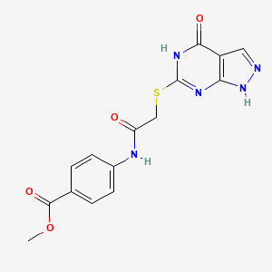 molecular formula C15H13N5O4S B2815102 甲基-4-(2-((4-氧代-4,5-二氢-1H-吡唑并[3,4-d]嘧啶-6-基)硫)乙酰氨基)苯甲酸酯 CAS No. 877630-07-4