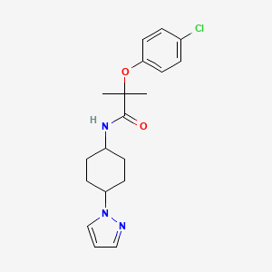 molecular formula C19H24ClN3O2 B2815141 2-(4-chlorophenoxy)-2-methyl-N-[4-(1H-pyrazol-1-yl)cyclohexyl]propanamide CAS No. 2097911-82-3