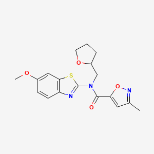 molecular formula C18H19N3O4S B2815147 N-(6-methoxybenzo[d]thiazol-2-yl)-3-methyl-N-((tetrahydrofuran-2-yl)methyl)isoxazole-5-carboxamide CAS No. 953184-53-7