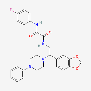 molecular formula C27H27FN4O4 B2815150 N-[2-(1,3-benzodioxol-5-yl)-2-(4-phenylpiperazin-1-yl)ethyl]-N'-(4-fluorophenyl)ethanediamide CAS No. 896347-31-2