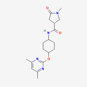 molecular formula C18H26N4O3 B2815158 N-((1r,4r)-4-((4,6-dimethylpyrimidin-2-yl)oxy)cyclohexyl)-1-methyl-5-oxopyrrolidine-3-carboxamide CAS No. 2034194-77-7