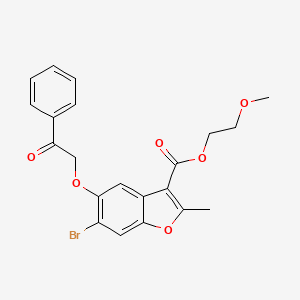 molecular formula C21H19BrO6 B2815169 2-Methoxyethyl 6-bromo-2-methyl-5-(2-oxo-2-phenylethoxy)-1-benzofuran-3-carboxylate CAS No. 384374-06-5