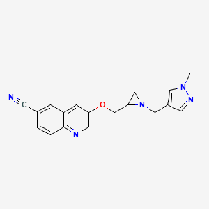 molecular formula C18H17N5O B2815187 3-[[1-[(1-Methylpyrazol-4-yl)methyl]aziridin-2-yl]methoxy]quinoline-6-carbonitrile CAS No. 2411218-96-5