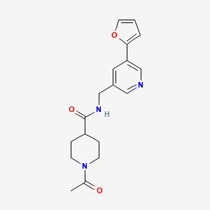 1-acetyl-N-((5-(furan-2-yl)pyridin-3-yl)methyl)piperidine-4-carboxamide