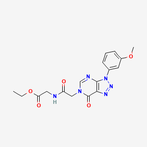 molecular formula C17H18N6O5 B2815205 ethyl 2-(2-(3-(3-methoxyphenyl)-7-oxo-3H-[1,2,3]triazolo[4,5-d]pyrimidin-6(7H)-yl)acetamido)acetate CAS No. 863019-72-1