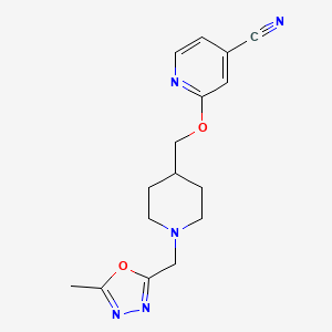 molecular formula C16H19N5O2 B2815206 2-[[1-[(5-Methyl-1,3,4-oxadiazol-2-yl)methyl]piperidin-4-yl]methoxy]pyridine-4-carbonitrile CAS No. 2415542-20-8
